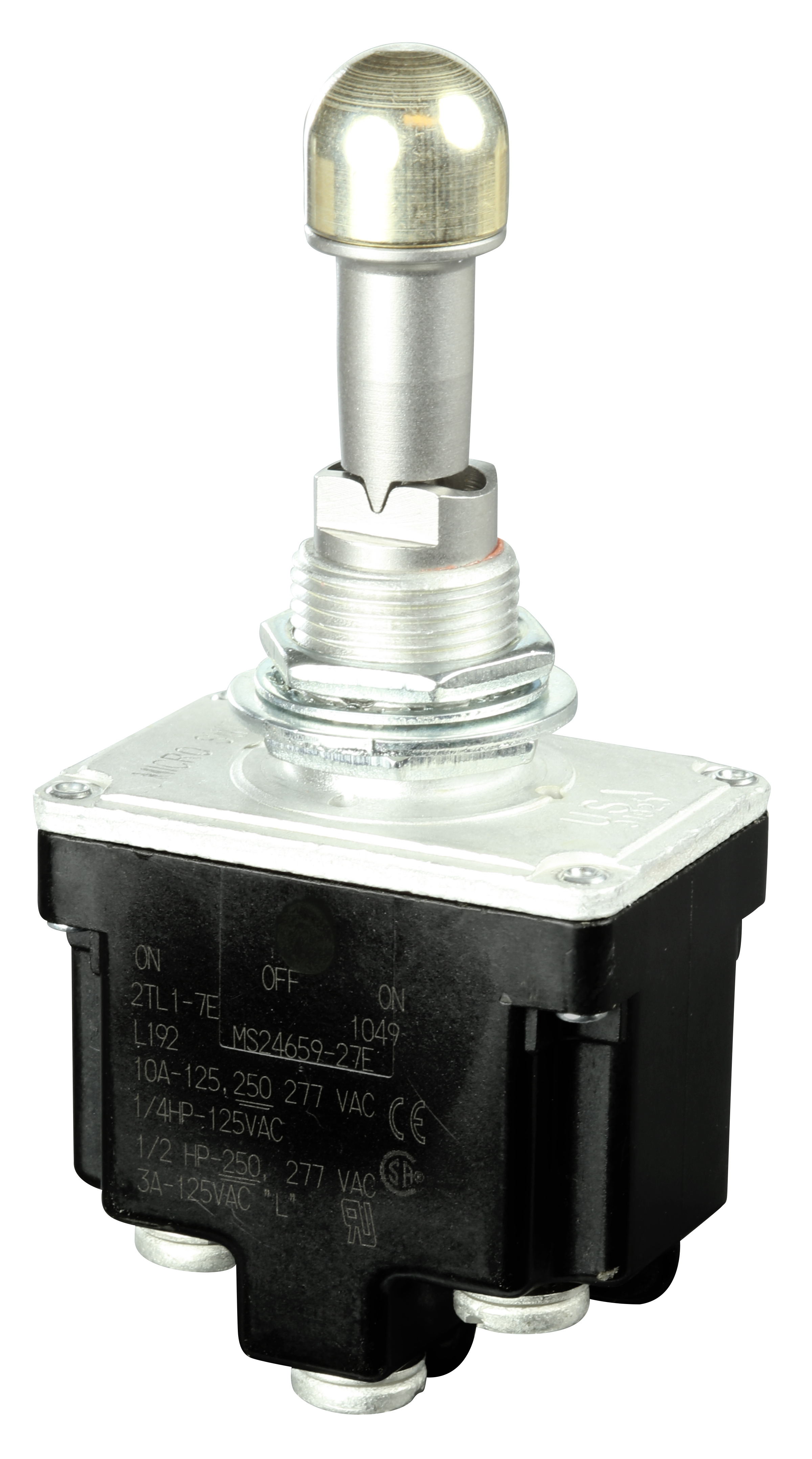 Honeywell Locking Toggle Switch; 3 position - Momentary/Maintained/Momentary; DPDT; 10A; 277VAC; Screw; Bushing 15/32" Mount